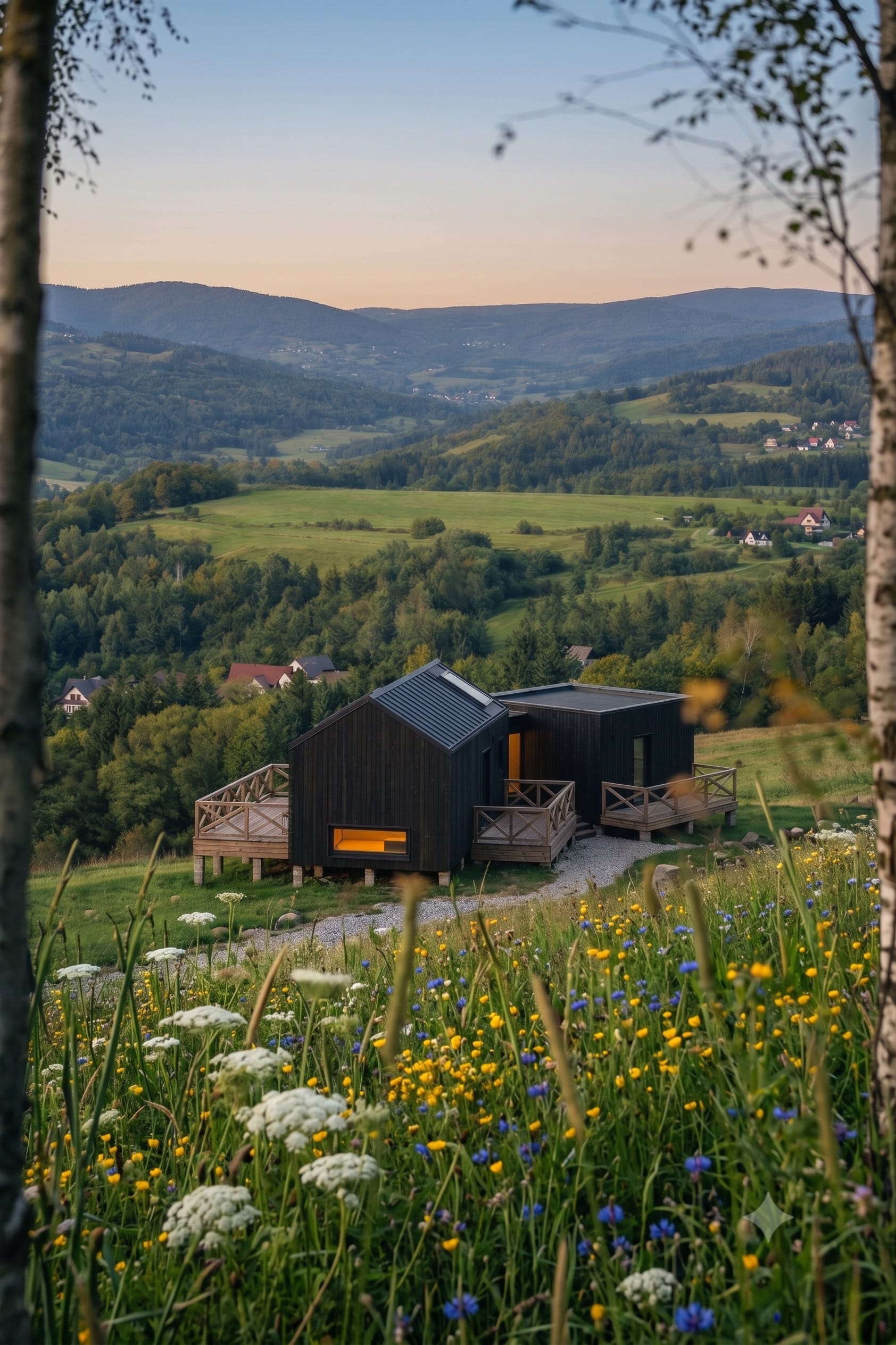 Walden Cabin auf einem Berghang im Bayerischen Wald